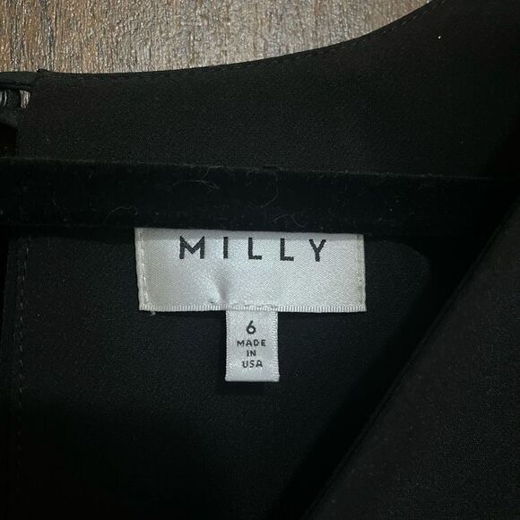 Milly Women's V-Neck Bell Sleeve Keyhole Back Fully Lined Shift Dress Black Sz 6 - Picture 7 of 11